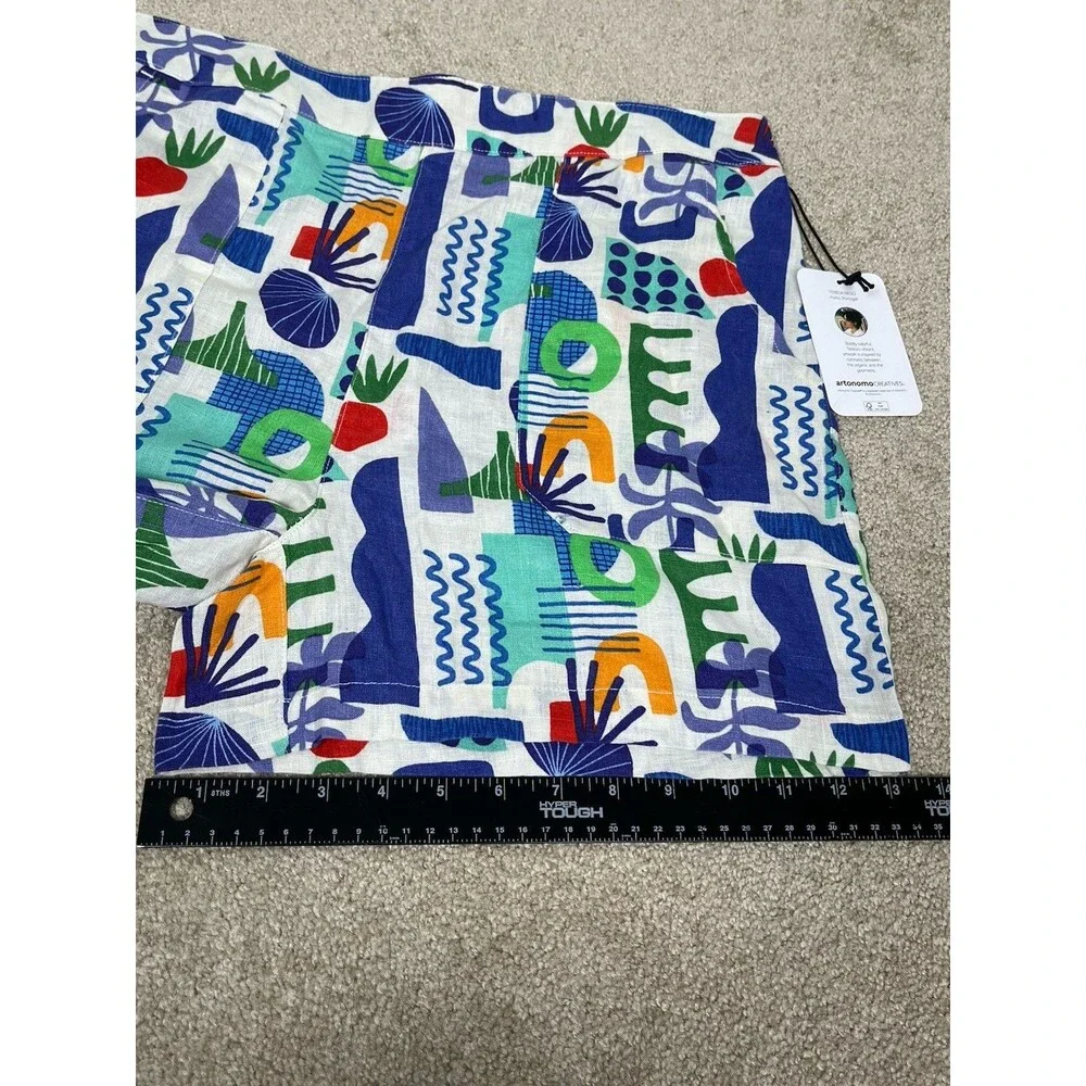 NWT Artonomo Creatives Womens M 100% Linen Shorts Art To Wear Colorful Geometric